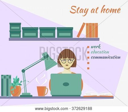 Stay At Home And Do Online Work, Study, Communication. Opportunity To Work And Study In Cozy Interio