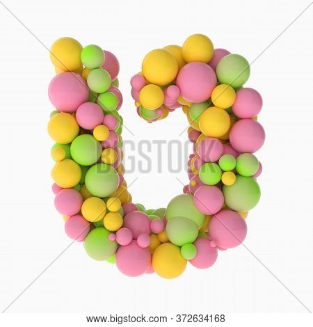 3d Letters Of The Hebrew Alphabet From Small Colorful Pink, Yelloow And Green Balls On White Backgro