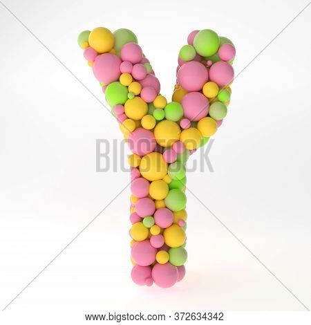 3d Letters Of The Hebrew Alphabet From Small Colorful Pink, Yelloow And Green Balls On White Backgro