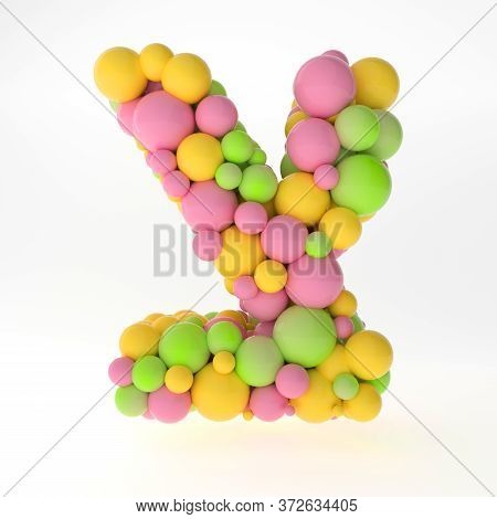3d Letters Of The Hebrew Alphabet From Small Colorful Pink, Yelloow And Green Balls On White Backgro