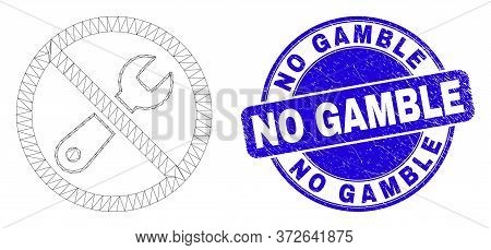 Web Carcass Forbidden Repair Pictogram And No Gamble Seal Stamp. Blue Vector Round Scratched Seal St