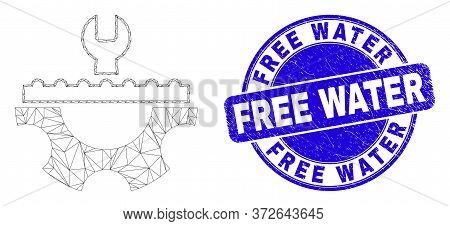 Web Mesh Plumbery Service Pictogram And Free Water Seal Stamp. Blue Vector Round Textured Stamp With