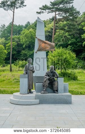 Cheongju, South Korea; May 31, 2020: Statue Honoring Independence Activist, Historian And Journalist