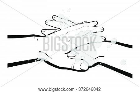 Man Washes His Hands On Top, Palms With Colored Soap. Compliance With Hygiene, Precautionary Measure