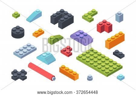 Kids Constructor Isometric Blocks Set. Multicolored Tiles And Parts Assembly Toy Models Geometric St