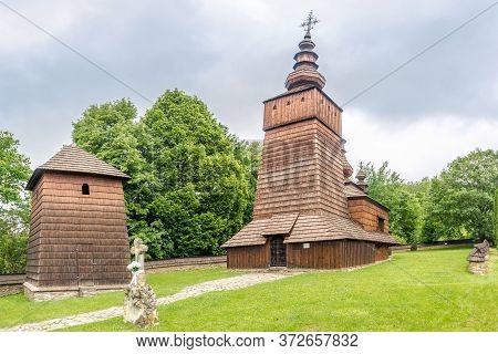 Potoky,slovakia - June 9,2020 - View At The Wooden Church Of St.paraskeva In Village Potoky. The Tem