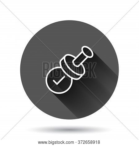 Approve Stamp Icon In Flat Style. Accept Check Mark Vector Illustration On Black Round Background Wi