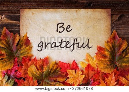 Grungy Old Paper, Colorful Leaves, Text Be Grateful