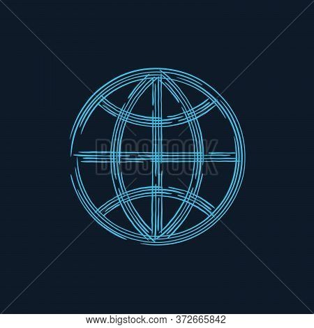 Hand Drawn Vector Globe Icon In Linear Brush Style. Stock Vector Illustration Isolated On White Back
