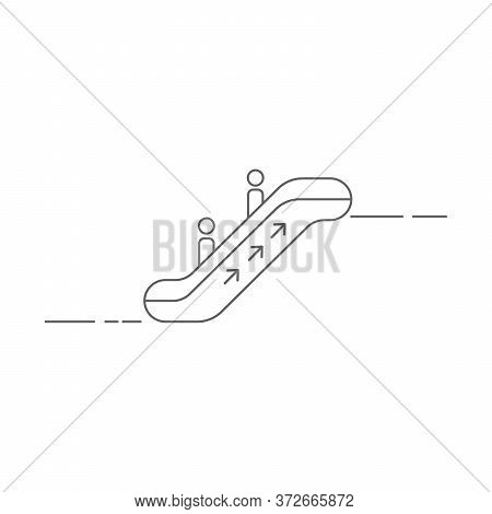 Escalator Going Down Information Signal Linear Icon With Arrow. Stock Vector Illustration Isolated O