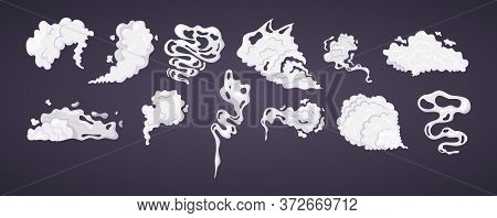 Comic Smoke Cloud Set. Smoking Cartoon Steam Clouds With Motion Sprite Speed.