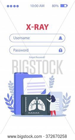 Lung Inspection Flat Background With Log In Form And Doctor Looking Through Xray Photographs Vector 