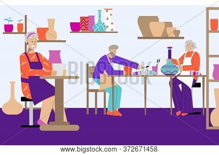 Ceramics Hobby Flat Composition With Indoor Scenery Of Pottery Workshop With Images Of Stoneware And