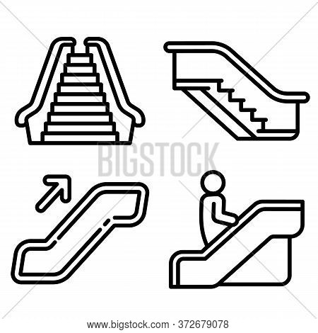 Escalator Icons Set. Outline Set Of Escalator Vector Icons For Web Design Isolated On White Backgrou
