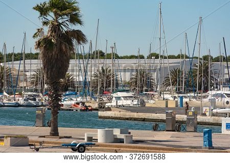 Canet En Roussillon, France: June 21, 2020: Sunny Day In The Tourist Town Of Canet En Roussillion In