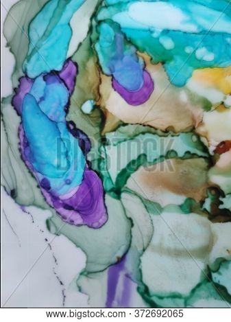 Alcohol Ink Art. Japanese Ink Style. Colorful Stone Marble Texture. Multicolor Colorful Paint Textur