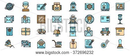Postman Icons Set. Outline Set Of Postman Vector Icons Thin Line Color Flat On White