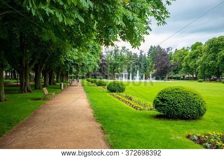 Podebrady, Czech Republic - 7.06.2020: Kolonada Street In Czech City Podebrady Decorated By Beautifu