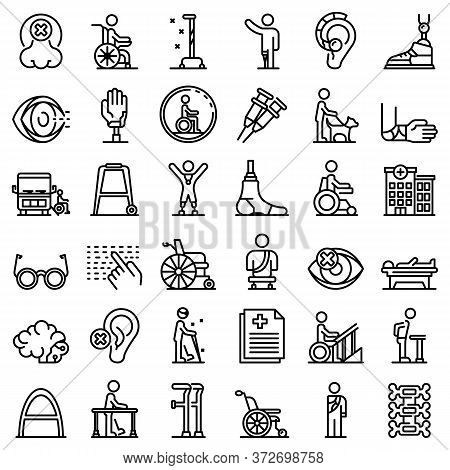 Handicapped Icons Set. Outline Set Of Handicapped Vector Icons For Web Design Isolated On White Back