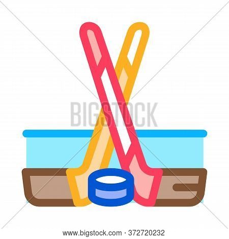 Hockey Sticks And Shim Icon Vector. Hockey Sticks And Shim Sign. Color Symbol Illustration