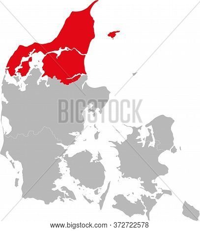 North Jutland Region Isolated On Denmark Map. Light Gray Background. Backgrounds And Wallpapers.