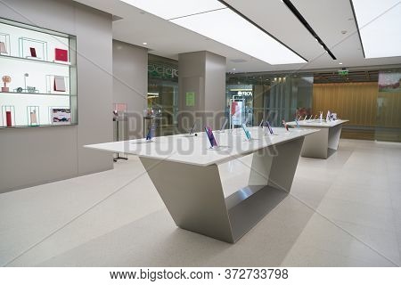 SHENZHEN, CHINA - CIRCA APRIL, 2019: interior shot of China International Consumer Electronics Exchange/Exhibition Center (CEEC) at UpperHill in Shenzhen.