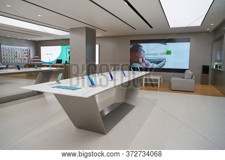 SHENZHEN, CHINA - CIRCA APRIL, 2019: interior shot of China International Consumer Electronics Exchange/Exhibition Center (CEEC) at UpperHill in Shenzhen.
