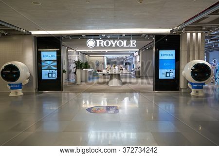 SHENZHEN, CHINA - CIRCA APRIL, 2019: Royole products on display in China International Consumer Electronics Exchange/Exhibition Center (CEEC) at UpperHill in Shenzhen.