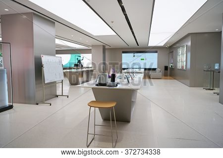 SHENZHEN, CHINA - CIRCA APRIL, 2019: interior shot of China International Consumer Electronics Exchange/Exhibition Center (CEEC) at UpperHill in Shenzhen.