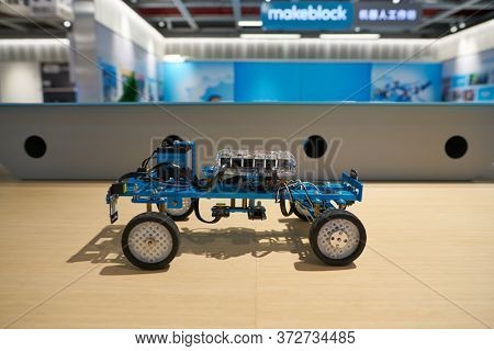 SHENZHEN, CHINA - CIRCA APRIL, 2019: close up shot of electric car toy as seen in China International Consumer Electronics Exchange/Exhibition Center (CEEC) at UpperHill in Shenzhen.