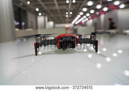 SHENZHEN, CHINA - CIRCA APRIL, 2019: DJI drone model on display as seen at China International Consumer Electronics Exchange/Exhibition Center (CEEC) at UpperHill in Shenzhen.