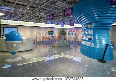 SHENZHEN, CHINA - CIRCA APRIL, 2019: interior shot of China International Consumer Electronics Exchange/Exhibition Center (CEEC) at UpperHill in Shenzhen.