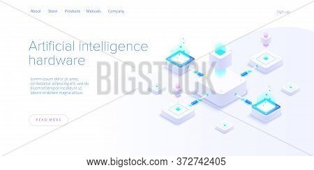 Hosting Server Isometric Vector Illustration. Abstract 3D Datacenter Or Data Center Room Background.