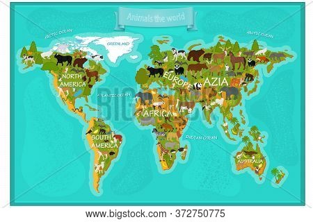 Vector Map Of The World. Animals Of The World.
