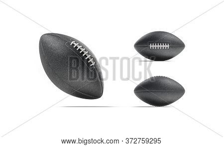 Blank Black American Soccer Ball Mockup, Different Views, 3d Rendering. Empty National Usa Touchdown