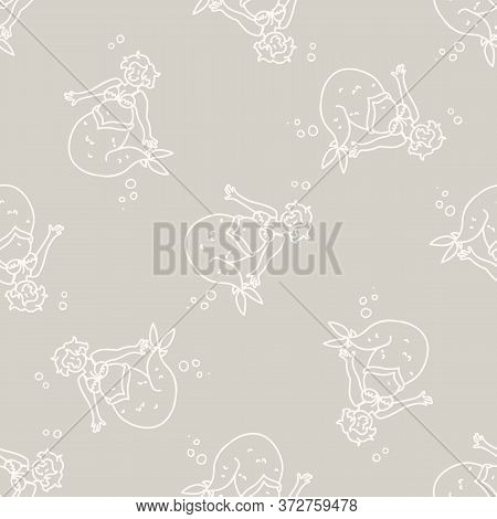 Seamless Background Mermaid With Bubbles Gender Neutral Baby Pattern. Simple Whimsical Minimal Earth