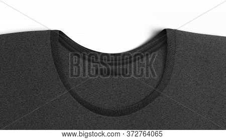 Blank Black T-shirt Collar With Narrow Rectangular Label Mock Up, 3d Rendering. Emtpy Clothes Docket
