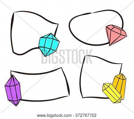 Hand-drawn Stickers With Crystals. Isolated Quick Tips Badge. Sets Of Hand-drawn Gems, Diamonds, Eme
