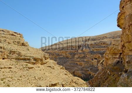 Gorge Of The Kedron Stream Israel, Palestine. Savva Monastery Is Consecrated Over The Kedron Valley 
