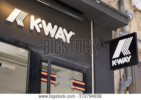 Bordeaux , Aquitaine / France - 06 14 2020 : K-way Logo Sign On Clothing Retail Store Of Windproof A
