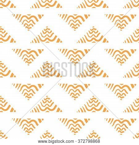Seamless Orange Triangle Abstract Wave Textured Pattern With White Background.