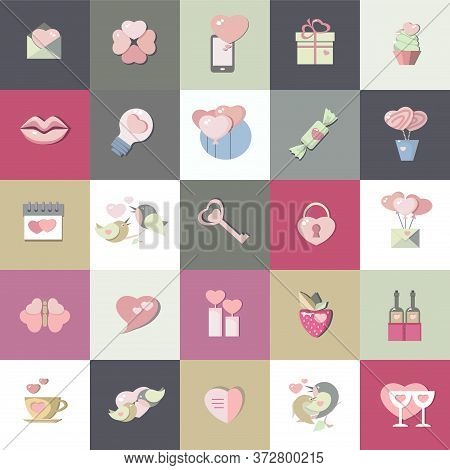 Icons On The Romantic Theme. Vector Graphics. Isolated On A White Background.