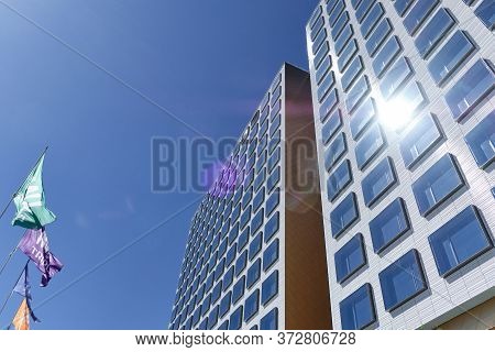 Helsinki, Finland - June 12, 2020: The Facade Of A Brand New Tripla Sokos Hotel In Pasila District.