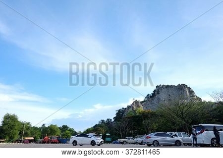 Ratchaburi,thailand  - June 14,2020 - A Front View Of Khao Ngoo Rock Park (means- A Snake Rock Mount