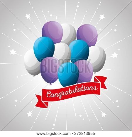 Congretulation Event With Balloons And Ribbon Decoration Vector Illustration