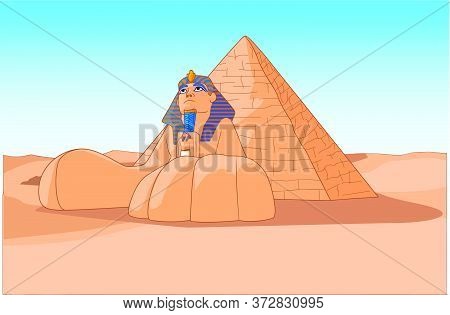 The Sphinx And Pyramids Egypt Landscape. Vector Illustration