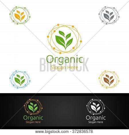 Organic Gardener Logo With Green Garden Environment Or Botanical Agriculture Design Illustration