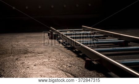 Dolly Tracks For A Film Or Video Camera. Equipment For The Entertainment Industry. Color