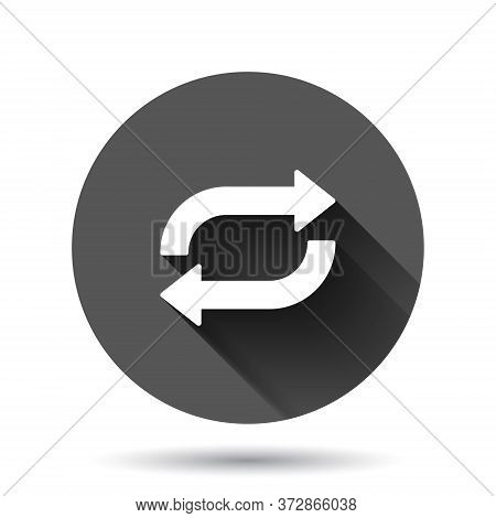 Arrow Rotation Icon In Flat Style. Sync Action Vector Illustration On Black Round Background With Lo