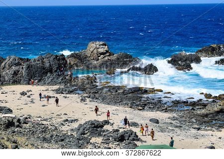 Arikok Natural Park On The Island Of Aruba In The Caribbean Sea With Deserts And Ocean Waves On The